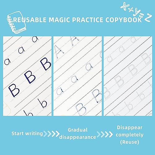 LUCKFUTURE Grooved Handwriting Book Practice, Magic Copybooks for Kids Reusable Handwriting Practice Set, Preschool Calligraphy Workbook with a Storage Bag for Easy Use - size: Grooved Handwriting Practice Book