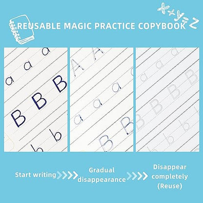 LUCKFUTURE Grooved Handwriting Book Practice, Magic Copybooks for Kids Reusable Handwriting Practice Set, Preschool Calligraphy Workbook with a Storage Bag for Easy Use - size: Grooved Handwriting Practice Book