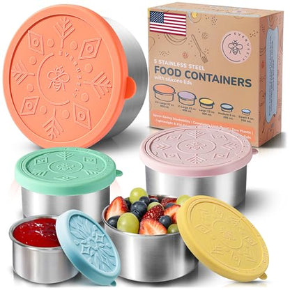 Stainless Steel Food Containers, Metal Lunch Boxes, Set of 5, Bright | Everusely lunch containers feature colorful lids and offer durable utility for snacks, meal prep, and food storage. - color: Bright