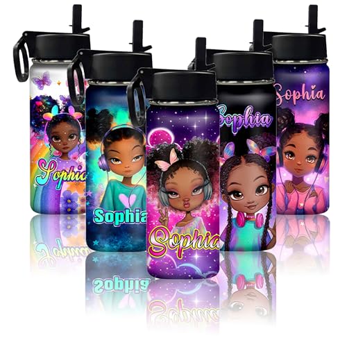 Custom Water Bottles for Girls Double Side Insulated Stainless Steel with Straw Personalized Afro Music Girl Water Bottle with Name Cup for Kids Adults School Supplies Sport Mug Christmas Gifts - color: New-Color 06