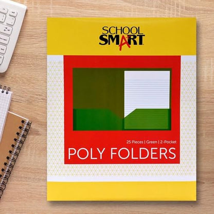 School Smart 2-Pocket Poly Folders, Green, Pack of 25 - color: Green, style: No Fasteners