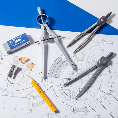 Mr. Pen- Geometry Set, 15 Piece Set with 6 Inch Swing Arm Protractor | IncludesMetal Divider, Set Squares, Ruler, Compasses for Math for Drafting & School Supplies - color: Classic Slate