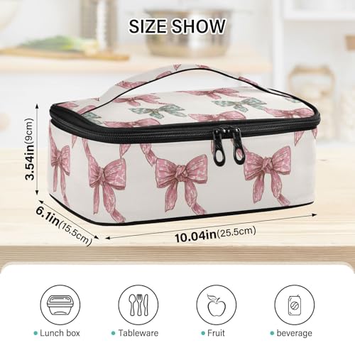Wusikd Ribbon Tail Pink Bows Lunch Bag Cooler Bag Insulated Thermal Lunch Box for School Children Students Girls Boys Men Women