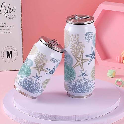 Rustic Nautical Coastal 10oz Stainless Steel Tumbler with Lid & Straw-Double Wall Vacuum Insulated Travel Mug Ocean Sea Star Coral Shell Water Bottle Coffee Beverage Drinks Cup - size: 10 Ounces