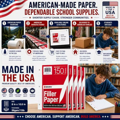 Kaisa loose Leaf Paper Filler Paper 1800 Sheets 8"x10.5",Wide Ruled, 3-Hole Punched for 3-Ring Binders, Carton of 12pack - color: Wide, size: 12pack