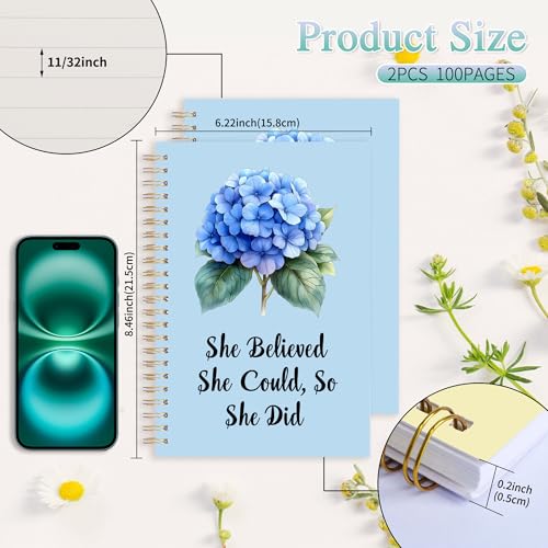 2Pcs Spiral Journal Notebook with 100 Pages, A5 College Ruled Hardcover Notebook for Office School Home,Twin-Wire Binding Notebook with Premium Thick Pape for Work and Study 8.46x6.22 - color: Hydrangea（she Believe）