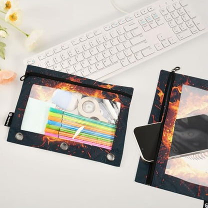 SUABO Baseball Flame Pencil Pouch for 3 Ring Binder, 2 PCS Fire Binder Pencil Pouch with Zipper, Clear Window Zipper Pencil Case Pencil Bags for Office Supplies - color: Baseball2
