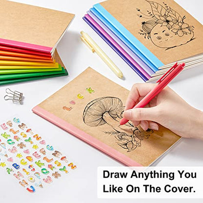 feela 48 Pack Composition Notebooks Bulk, Kraft Cover Lined Blank College Ruled Composition Travel Journals with Rainbow Spines For Women Students Business, 60 Pages, 8.3”x 5.5”, A5, 16 Colors - color: 16 colors X3