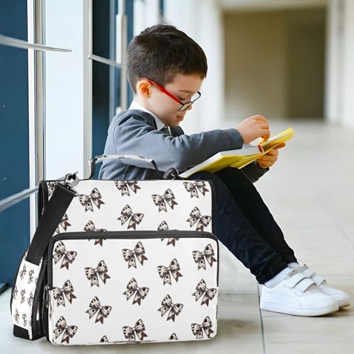 Kigai Cow Print Bows 3 Ring Zipper Binder with Handle & Shoulder Strap Expanding File Multiple Pockets Binder Organizer - color: Cow Print Bow