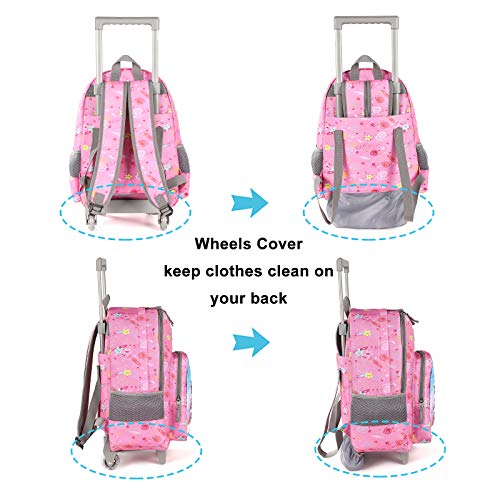 Tilami Rolling Backpack 18 inch Double Handle Wheeled Laptop Boys Girls Travel School Children Luggage Toddler Trip (Pink Horse) - color: Horse Pink