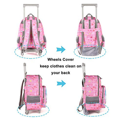 Tilami Rolling Backpack 18 inch Double Handle Wheeled Laptop Boys Girls Travel School Children Luggage Toddler Trip (Pink Horse) - color: Horse Pink
