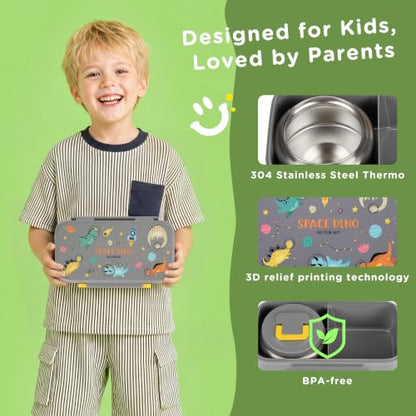 JXXM Lunch Box for Kids With 8oz Soup Thermo, Leak-proof Lunch Container with 2 Compartments, Thermo Food Jar Food Containers for Back to School Girls Boys (Gray Dinosaur) - color: Gray Dinosaur