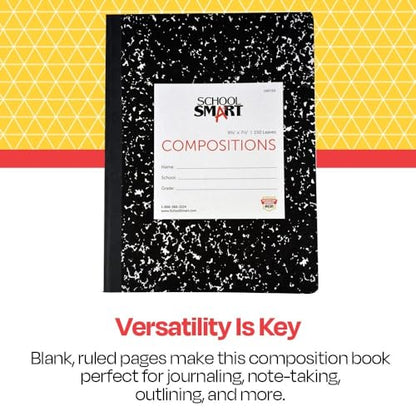 School Smart Hard Cover Ruled Composition Book, 150 Sheets, 9-3/4 x 7-1/2 Inches - 086769