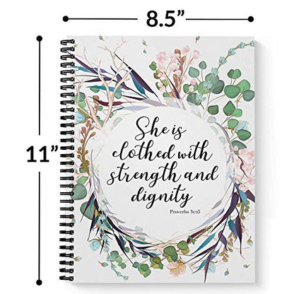 Gotcha Covered Notebooks Softcover Clothed With Strength 8.5" x 11" Religious Spiral Notebook/Journal, 120 College Ruled Pages, Durable Gloss Laminated Cover, Black Wire-o Spiral. Made in the USA - color: Clothed With Strength