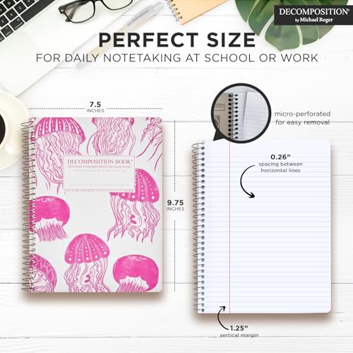 Decomposition Jellyfish College Ruled Spiral Notebook - 9.75 x 7.5 Journal with 160 Lined Pages - 100% Recycled Paper - Cute Notebooks for School Supplies, Home & Office - Made in USA - color: Jellyfish, style: Spiral-bound
