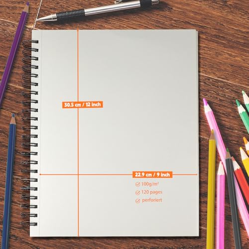 joibabe Spiral Bound Mixed Media Sketchbook, 160 GSM/98LB Heavyweight Acid Free Paper, 60 Sheets, 9x12 Inch Art Notebook for Drawing, Watercolor, Acrylic, Sketching, 1 Pack - size: 9" x 12"