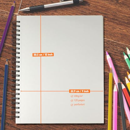 joibabe Spiral Bound Mixed Media Sketchbook, 160 GSM/98LB Heavyweight Acid Free Paper, 60 Sheets, 9x12 Inch Art Notebook for Drawing, Watercolor, Acrylic, Sketching, 1 Pack - size: 9" x 12"