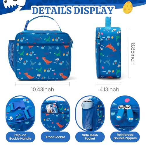 MEXS Lunch Bag for Kids, Insulated Lunch Box Girls Boys, Durable Lunch Tote(adjustable) with Water Bottle Holder/Water-resistant Lining, Toddler Lunch Picnic Cooler Bag for School Travel (Dinosaur) - color: Dinosaur