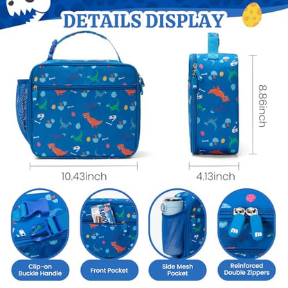 MEXS Lunch Bag for Kids, Insulated Lunch Box Girls Boys, Durable Lunch Tote(adjustable) with Water Bottle Holder/Water-resistant Lining, Toddler Lunch Picnic Cooler Bag for School Travel (Dinosaur) - color: Dinosaur