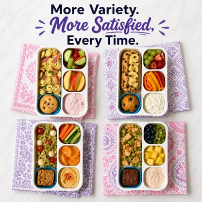 kinsho Bento Lunch Box with Ice Pack, Bag and Utensils for Kids Adults - 4 Compartment Leak Proof Insulated Food and Snack Container, BPA-Free, Ideal for School & Work, Purple - color: Purple (4 Compartments)