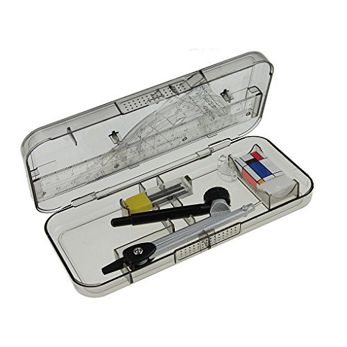 Drawing Compass,7-piece Metal Compass Ruler Set Students Study Geometry Kit Math Drawing Ruler Drafting Tools Math Geometry Tools for Circles with Carrying Case
