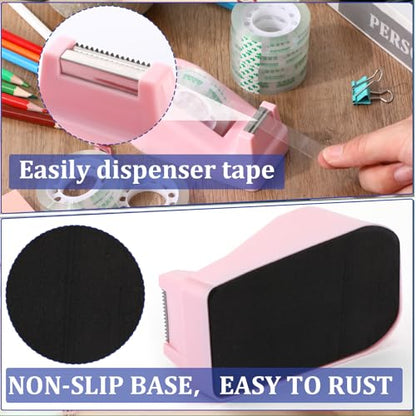 AmazingSpark 12 Pack Desktop Tape Dispenser Bulk with 12 Rolls of Transparent Tape, Office Desk Accessories Weighted Non Skid Base for Operation Christmas Bulk Items School Office(Pink,Purple,Blue)