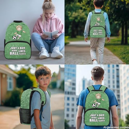 Boys 17 Inch Backpack with Insulated Lunch Box, Pencil Case & Water Bottle Holder - 4PCS Cartoon Soccer Player Backpack Set for Elementary Kids, Reduce Shoulder Pressure for Child - color: Cartoon Soccer Player