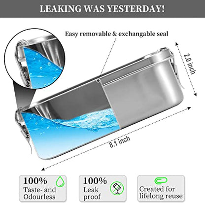 UPTRUST Leak Proof Stainless Steel Lunch Food Container, Large Bento Boxes Metal Lunch Box for Kids or Adults - Lockable Clips (1400ML/47oz) - size: 1400 ML - 2-Compartment