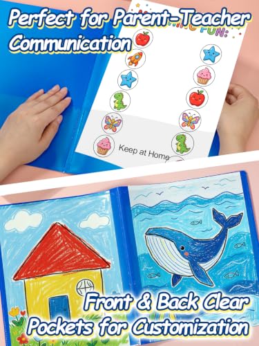 Apipi 24 Pcs Take Home Folders with Pockets for Elementary Students, Blue | Durable Kindergarten Parent-Teacher Communication Plastic Folders, Back to School Teacher Supplies for Classroom - color: Blue