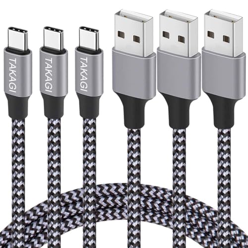 TAKAGI USB to USB C Cable (3Pack 6ft) USB A to Type C Cable Fast Charging Nylon Braided Data Sync Transfer Cord USB C Charger for iPhone 17 Pro Max/17 Air/16e/16 15 Pro/15 Plus/Galaxy S20 S10 Note 20 - color: black