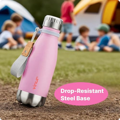 Small Water Bottle-12 oz Leak Proof Insulated Water Bottle with Carry Rope | Double Wall Vacuum Stainless Steel Water Bottle for Travel, School, Cola Shape Flask with Carry Rope (Purple Pink) - color: Purple Pink, size: 12 Ounces