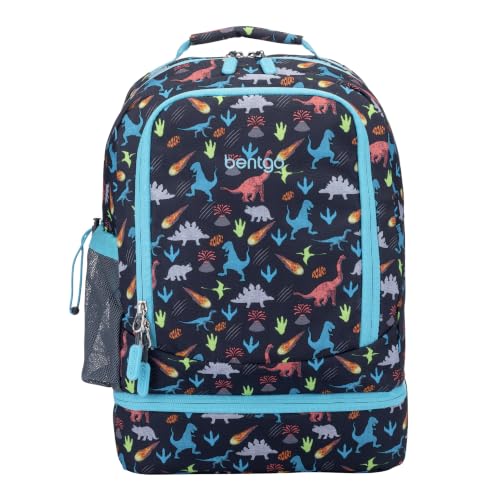 Bentgo Kids 2-in-1 Backpack & Insulated Lunch Bag - Durable 16” Backpack & Lunch Container in Unique Prints for School & Travel - Water Resistant, Padded & Large Compartments (Dinosaur) - color: Dinosaur