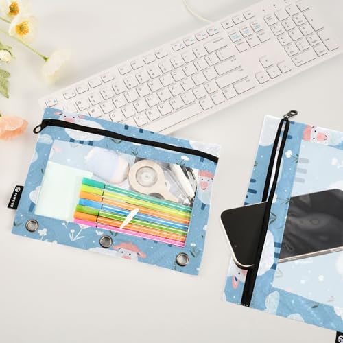 Little Sheep Pencil Pouch for 3 Ring Binder, 2 PCS Binder Pencil Pouch with Zipper, Clear Window Zipper Pencil Case Pencil Bags for Office Supplies - color: Sheep