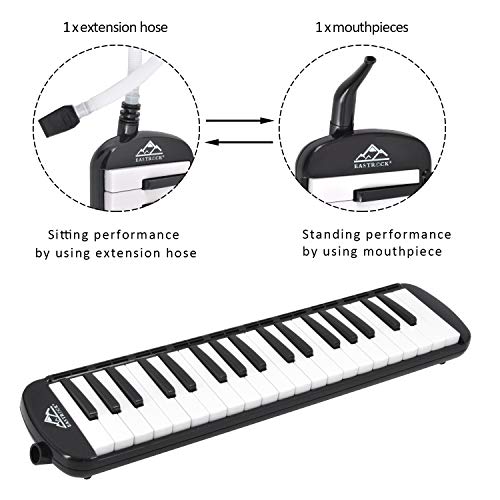 EastRock 37 Key Melodica Instrument Air Piano Keyboard Soprano style Pianica with Mouthpiece Tube Sets and Carrying Bag Black - color: Black, size: 37key