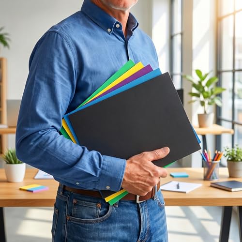 SUNEE Folders with Pockets, 50 Pack File Folders with Business Card Slot, Textured Paper, Fit Letter Size Paper, Paper File Folder for School Office Home Business, Black - color: Black