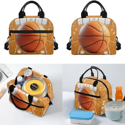 Basketball Backpack for Boys 8-12 Kids Basketball Backpacks for School with Lunch Carrier Water Bottle Pouch and Zipper Pencil Case 4PCS Set Bookbag with Side Pocket 17 inch Back to School - color: Basketball