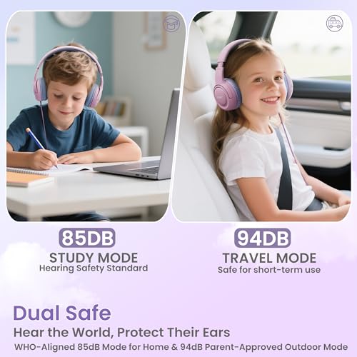Acer USB-C Kids Headphones - 85/94dB Safe Volume Limited, Foldable Wired Over Ear Headphones for Travel, Toddler Headphones for School, Travel, iPad, Tablet, Purple Pink, HK03C - color: USB-C Purple Pink
