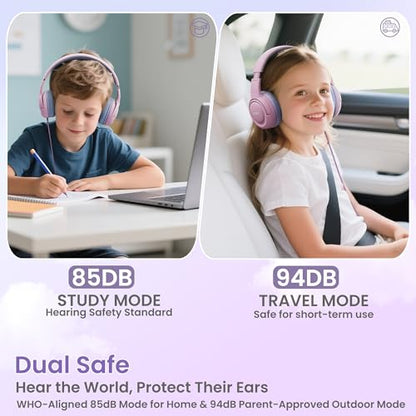 Acer USB-C Kids Headphones - 85/94dB Safe Volume Limited, Foldable Wired Over Ear Headphones for Travel, Toddler Headphones for School, Travel, iPad, Tablet, Purple Pink, HK03C - color: USB-C Purple Pink