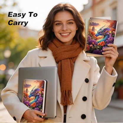 2 Pcs Fantasy Dragons A5 Spiral Notebook, 160 Pages Dragon Journal Notebook | Spiral Notepad, College Ruled Notebooks, Hardcover Notebooks Journal for Writing Work Office, Dragon Lover Gifts for Women - color: Multicolour 0009
