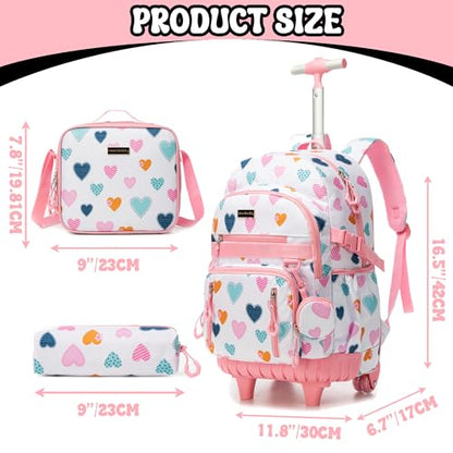 Rolling Backpacks for Kids Backpack for Girls with Lunch Bag Pencil Case 16.5" Kids Backpack with Wheels Roller Backpacks for Girls - color: Baiseaixin
