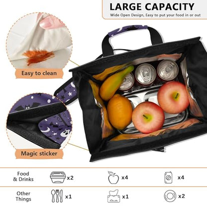 MNSRUU Insulated Lunch Bags Women Men Aldults, Halloween Black Bats Night Sky with Stars Portable Reusable Thermal Meal Tote Cooler Bag Organizer, Adjustable Shoulder Strap, Handle - color: Halloween Theme 080