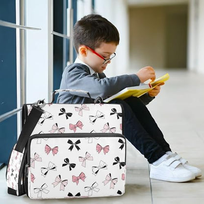 3-Ring Zipper Binder Bag, Bow 13 Inch Laptop Organizer with Shoulder Strap & Handle Multiple Pocket File Folder for School Office
