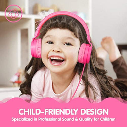 ONTA Kids Headphones for Boys Girls - Child Student Headset Wired Plug Toddler Earphones School Teen on Ear for Ipad | Computer | Smart Phone | Amazon Fire Tablet | Laptop | Plane Travel | Game, Pink - color: Pink