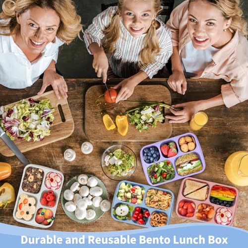 MaMix Bento Box Adult Lunch Box, 5 Compartment Snack Box for Adults 4 Pack, Reusable Stackable Snack Containers for Kids Adults with Utensils, for School, Work, and Travel (Wheat)