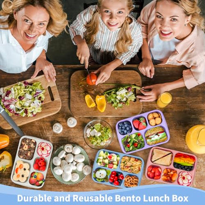 MaMix Bento Box Adult Lunch Box, 5 Compartment Snack Box for Adults 4 Pack, Reusable Stackable Snack Containers for Kids Adults with Utensils, for School, Work, and Travel (Wheat)
