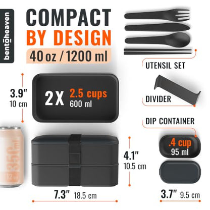 Bentoheaven Bento Box Adult, Stackable Lunch Box, 40 oz, Outer Space | BPA-free, leakproof and microwave-safe with 2 compartments, utensils, chopsticks, divider and sauce cup for men and women. - color: Outer Space