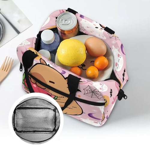 Capybara Simply Modern Lunch Box Kids 4-6 Pink Halloween Preschool Lunch Box for Girls 6-8 Kindergarten Meal Bag 8-10 Toddler Boys Elementary School Lightweight Adjustable Shoulder Strap - color: Pink Halloween Capybara