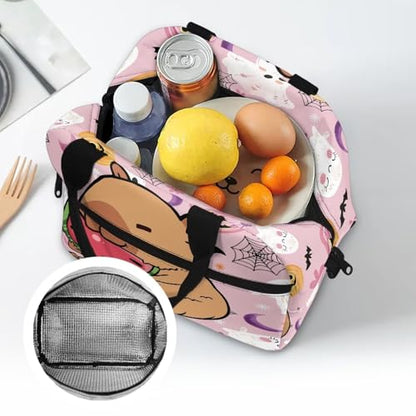 Capybara Simply Modern Lunch Box Kids 4-6 Pink Halloween Preschool Lunch Box for Girls 6-8 Kindergarten Meal Bag 8-10 Toddler Boys Elementary School Lightweight Adjustable Shoulder Strap - color: Pink Halloween Capybara