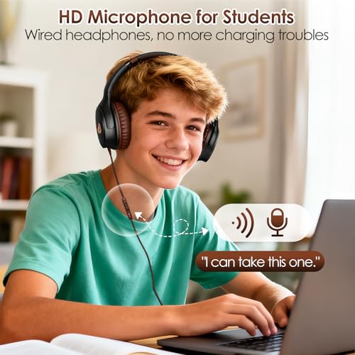 USB C Headphones Wired Headphones Over Ear with HD Mic,Brown Headphones/Lightweight/Foldable/Adjustable for iPad/School/Travel/iPhone 17/16/15, Samsung S25/S24, Back-to-School Season, Teen Gifts - color: Brown