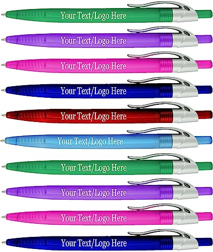 SyPen Personalized Pens With your Custom Logo or Text-500 Pack Bulk-for Businesses, Parties, and Events, Custom Printed Ballpoint Click Pens, Translucent Barrel, Assorted Colors, Black Ink - color: Multi-Color